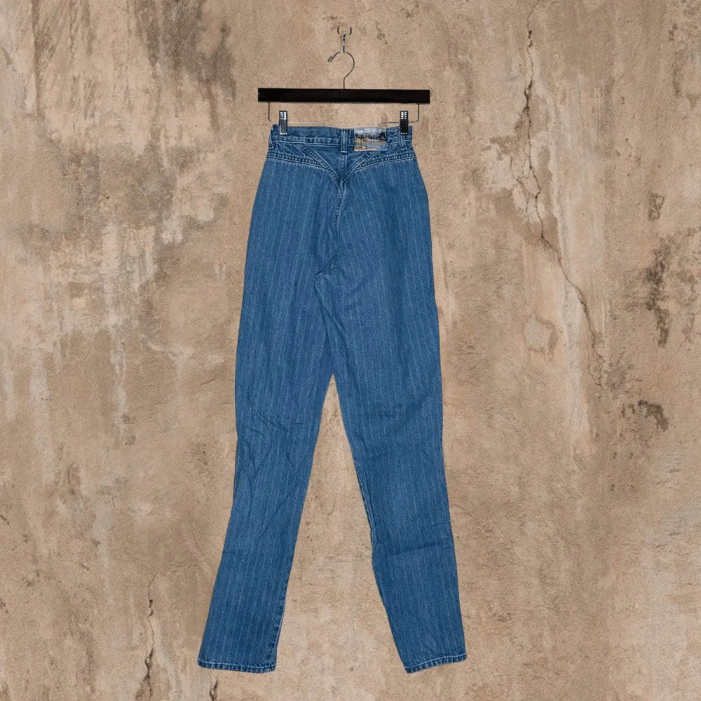 True Vintage Rockies Jeans Blue Pinstripe Relaxed Fit Tapered Ankle 70s_2